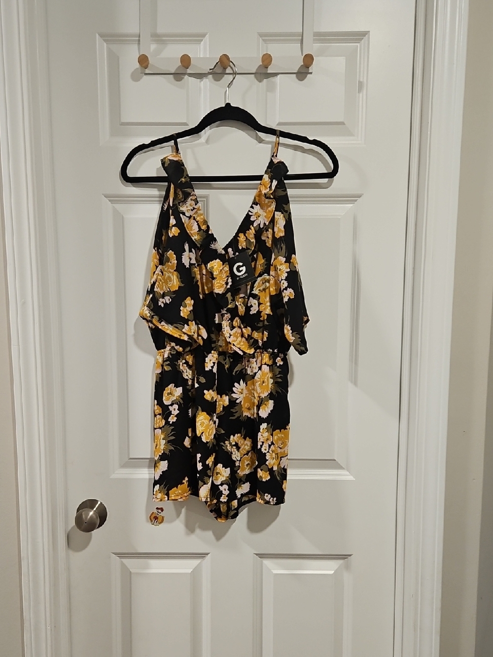 Guess Black Romper with Yellow & White Floral Print